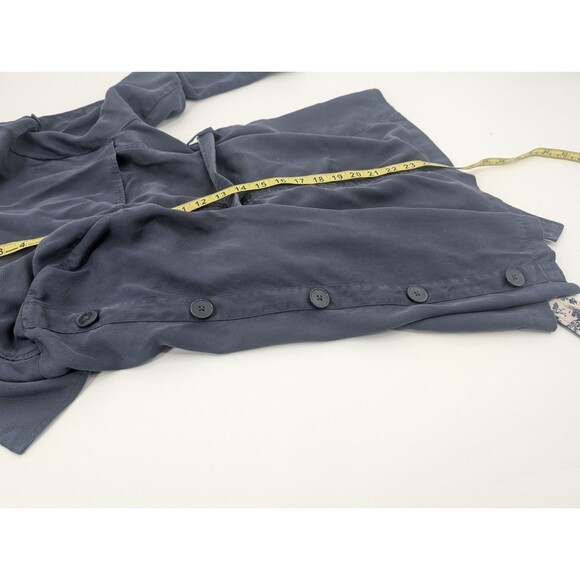 Laurie Felt Navy Blue Floral Trim Belted Button Up Collared Jacket Size S/M - Picture 8 of 10